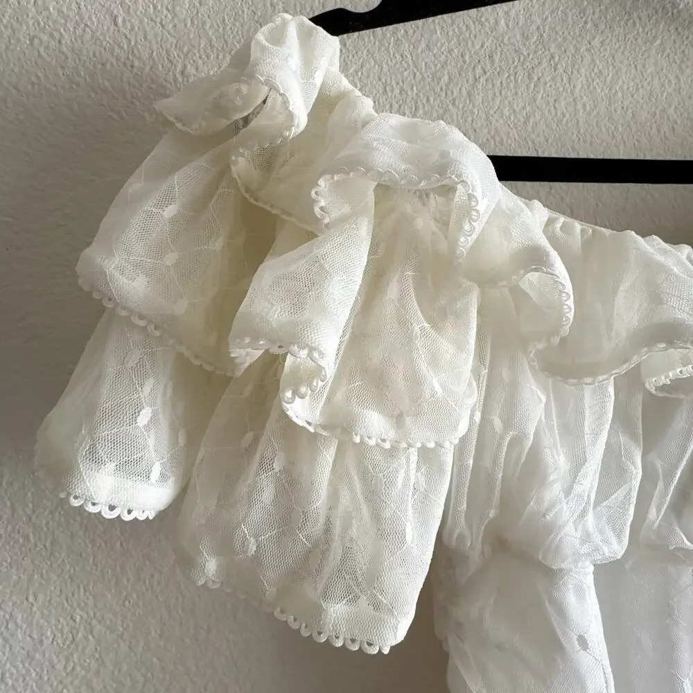 Camila Coelho Eva Mini Dress Ruched Mesh White Ivory Size Medium - Picture 6 of 14